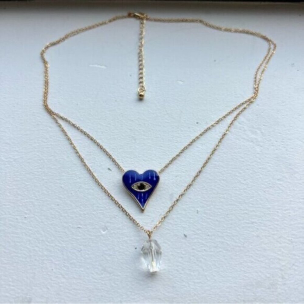 SHEIN heart shaped evil eye double layer necklace